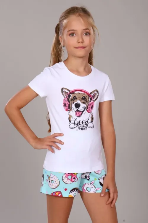 Пижама подростковая Пончики ПД-009-026 белый последний размер