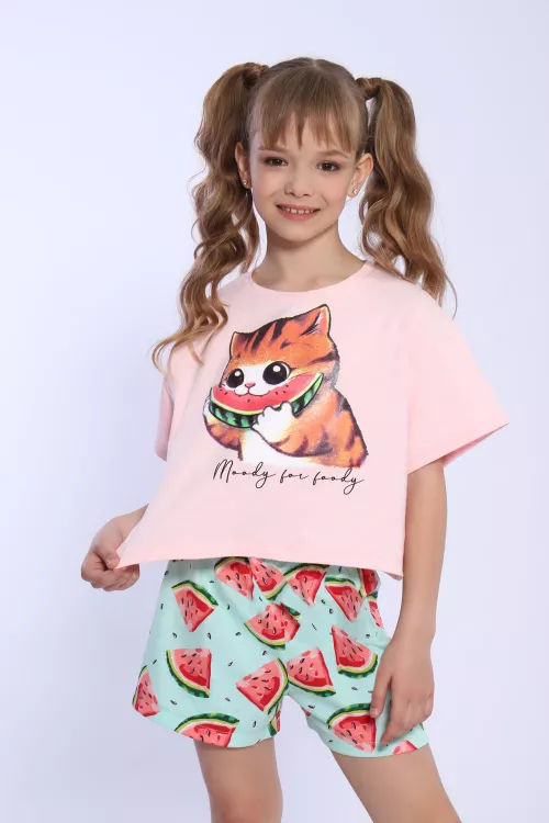 Пижама для девочки Кот-арбуз арт ПД-019-067