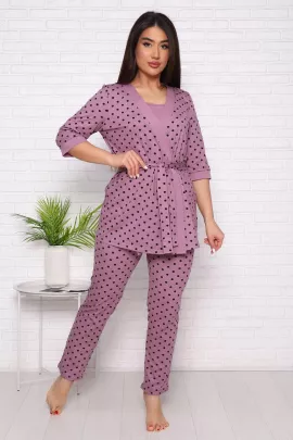 Комплект Горошинки (лиловый) пеньюар+топ+брюки